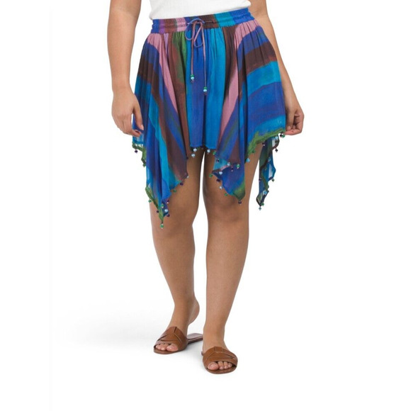 Women’s Zara Beaded Handkerchief Hem Skirt Peacock Flowy Medium Boho Size XS NEW - Picture 1 of 2